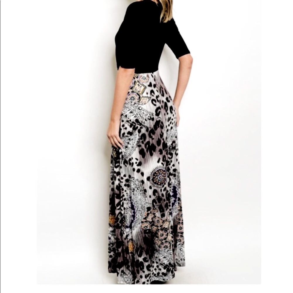 💐NWT Maxi Dress, Solid Color Bodice, Print Bottom - Picture 3 of 3